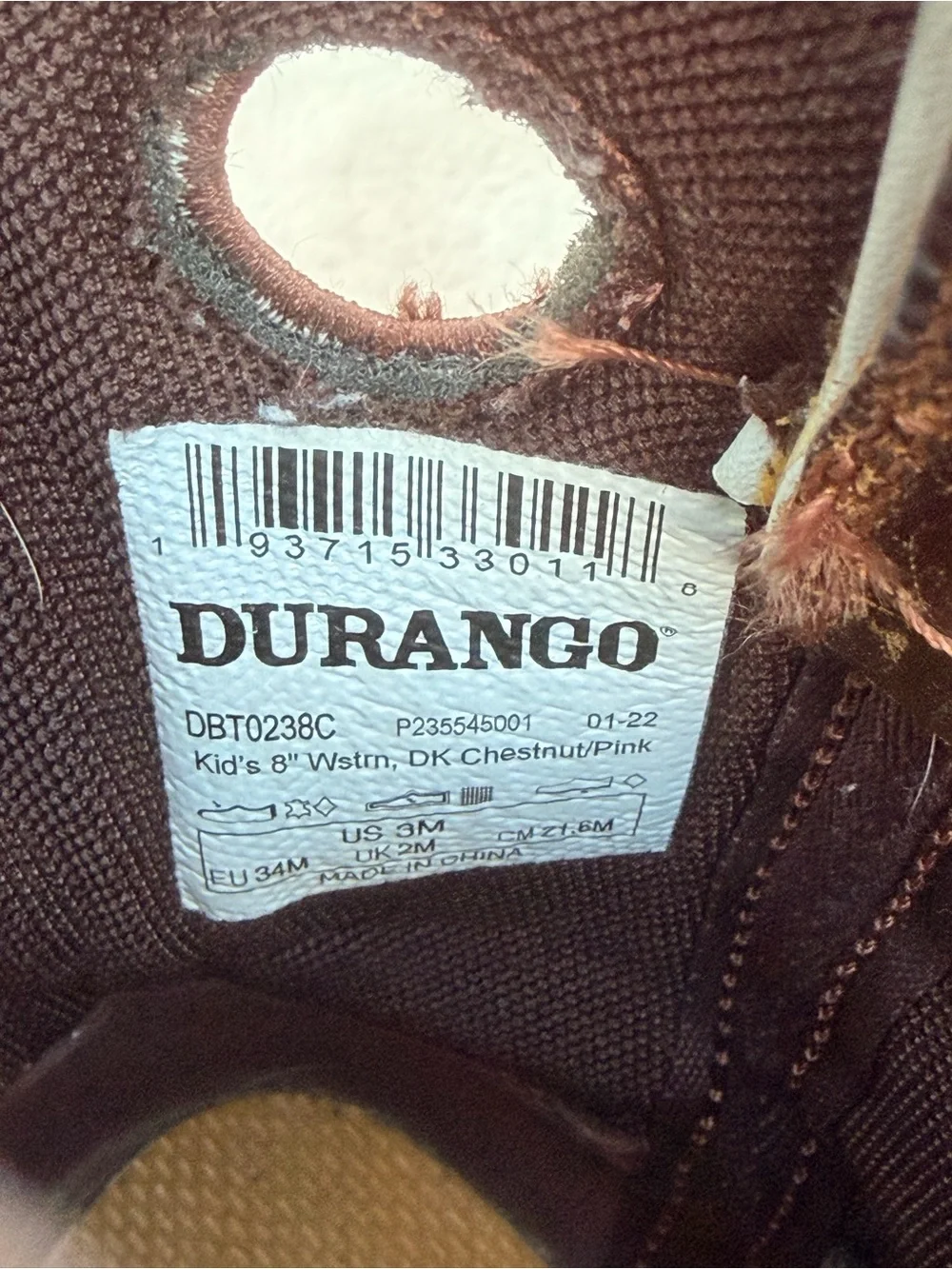 Durango Brown Leather Foot Pink Shaft Girls Western Boots size girls 3